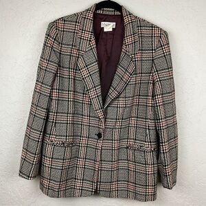 Private Concepts Vintage Plaid Blazer - Black, White, Red